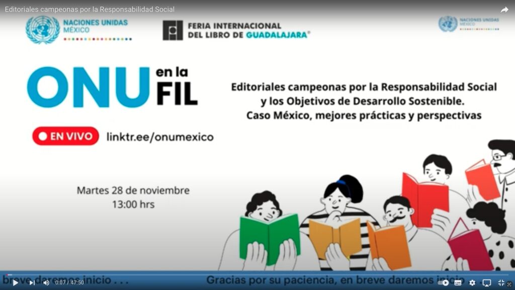 Screenshot of video from FIL 2023 session on SDGs and publishing